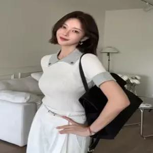 [다바걸]바즐배색버튼골지니트