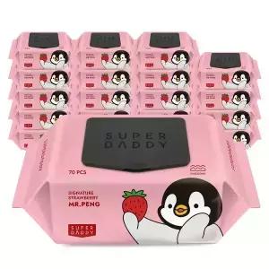 물티슈70평량 20팩 슈퍼대디 미스터펭 딸기 캡형 70매 고평량