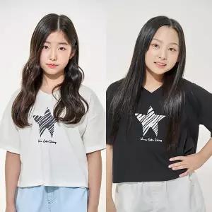 스타 브이넥 반팔 티셔츠 / 여아 주니어 의류 초등학생 옷
