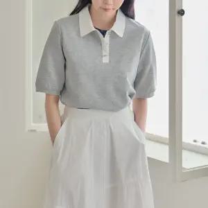 [더나무그림] 여성 배색 카라 루즈핏 반팔 티셔츠 NCP4KT010 티니카라TS