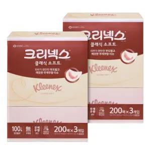 크리넥스 클래식 소프트 각티슈 미용티슈 200매 6개 대용량 곽티슈 곽휴지 사각티슈
