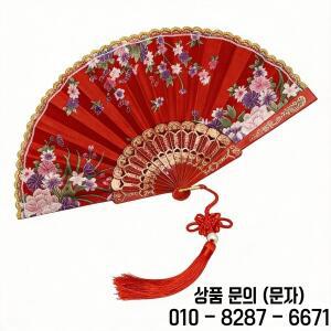 1개 빨간색 꽃무늬 접이식 손부채 태슬 장식 빈티지 중국 스타일 여름 봄 여성용 결혼식 및 일상