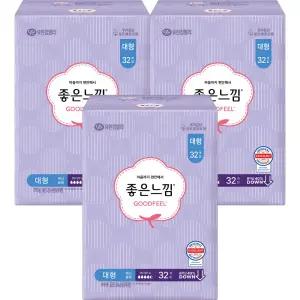 좋은느낌 오리지널 흡수력좋은 맥시슬림 생리대 날개형 대형 32개입 3개