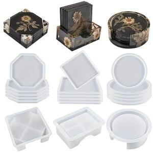 코스터 수지 금형 세트에는 1pc 보관 상자 에폭시 용 4Pcs 실리콘 포함됩니다.