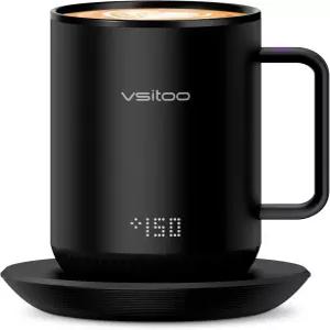 Vsitoo S3 12oz 가열 머그 - 온도 조절 스마트 머그잔과 워머 에스프레소 자동 감지 AI로 120-150°F