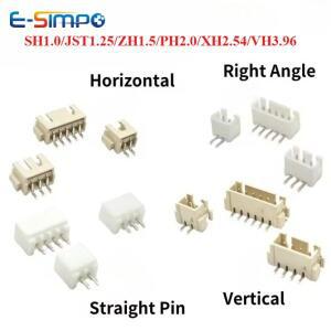 50개 JST MX1.25 SH1.0 ZH1.5 PH2.0 XH2.54 VH3.96mm 직선 DIP 직각 수직 SMT 수평 SMD 수컷 웨이퍼 커넥터