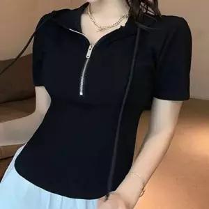 기본 반집업 티셔츠 반팔 캐주얼 여성 여름 티셔츠 후드 편안한 반팔 원픽 셀파