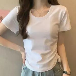 크롭반팔티 클릭유도 옆셔링 여리핏 티셔츠 여성 여름 데일리룩 크롭티