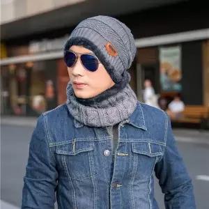 [하프클럽/]레이크 넥워머 비니세트 그레이 일체형니트모자 목토