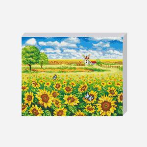 DIY 보석십자수 세트 해바라기와 풍차 40x50cm 풍경 캔퍼스 액자형 비즈