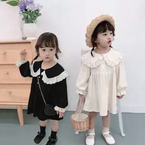 [보리보리/조이멀티]둥근프릴 아동 여아 베이지 블랙 원피스 205299