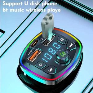 차량용 QC3.0 고속 충전기 LED 무드 라이트 음악 수신기   분위기 MP3 플레이어 용 블루투스 FM