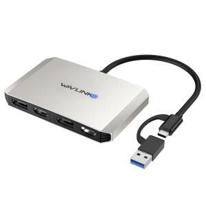 WAVLINK USB C 및 3.0에서 듀얼 4K 디스플레이포트/HDMI 어댑터, 모니터 4K@60Hz용 디스플레이 링크 스플리터 , Mac M1-M4와 호환되는 HDMI/DP 스플리터, 윈도우 노트북-실버