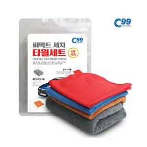 파보니 c99 퍼펙트 세차 타월세트 (4종) 극세사/용품/수건/차량용/걸레/손걸레/유리/닦는/자동차/초극세사