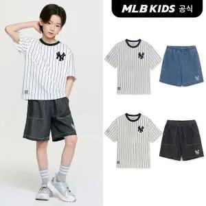 [MLB키즈](공식)26SS 스트릿 베이직 스트라이프 데님 티셔츠세트 (2color) 7AS1B0263-SET