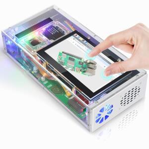 프리노브 라즈베리 파이 5 케이스(4.3인치 터치스크린), 128GB M.2 NVMe SSD 800MB/s, 5MP 카메라, OLED 화면, 스테레오 스피커, 3.5mm 및 광학 오디오(S / PDIF)