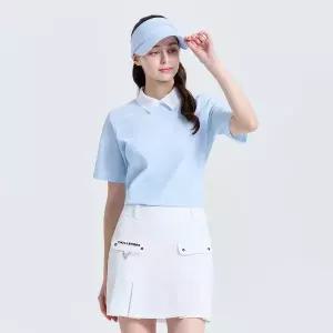[챌린저](대전신세계)여성 슬림핏 니트 카라 반팔 티셔츠 스카이블루