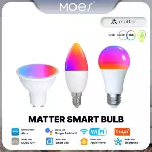 LED전구 MOES 투야 매터 와이파이 스마트 전구 GU10E27E14 디밍 LED 조명 1600만 RGB CW 캔들 램프 알렉사