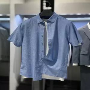 [트루젠] 트루젠 블루 린넨코튼 혼방 쿨워셔블 워싱 반팔 캐주얼 셔츠 FO6617031093