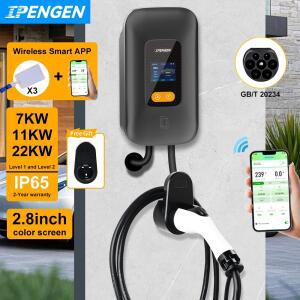 IPENGEN EV 충전 스테이션 GBT 4 전기차 충전기 EVSE 월박스 와이파이 앱 리모컨 22KW 32A 3 상 7.6 11KW