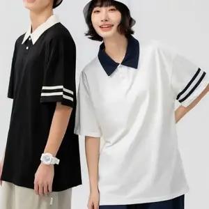 남녀공용 카라 티셔츠 루즈핏 오버핏 캐주얼 남녀공용 반팔 티셔츠 여름 스포츠 레저티 여성