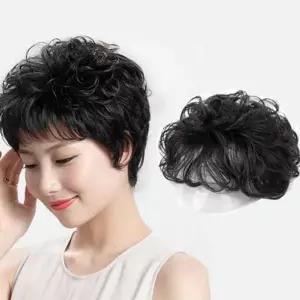볼륨 여성 새치 가발 인모 웨이브 정수리 부분 새치커버가발