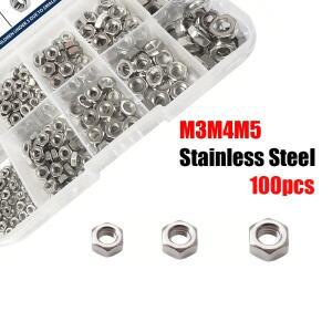스테인리스 스틸 육각 너트 M3M4M5 100개, 리모델링 및 유지보수 프로젝트, 가정용 DIY 적합합니다.