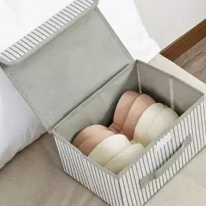 [하프클럽/]접이식 줄무늬 리빙박스 38x24cm 수납정리함 옷수납정