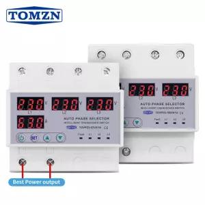 TOMZN 100A 63A 3상 3P+N DIN 레일 위상 선택기 조정 가능 과전압 및 저전압 전류 보호 모니터 릴레이
