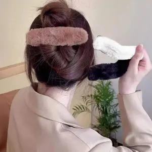 인조퍼 일자 올림머리 부드러운 헤어집게핀 악세서리