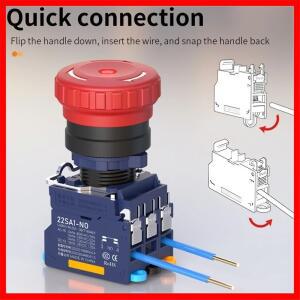 22MM SA1 시리즈 퀵 플러그(리롱 LED25A 고전류 플라스틱 버섯형 버튼 비상 정지 스위치 1NO1NC 2NC 포함)