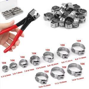 100pcs 단일 귀 무단 호스 클램프 또는 1PC 클립 펜치 5.3-15.3mm 스테인레스 스틸 연료 신치 링