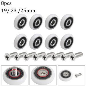 8pcs 샤워 문 롤러 및 나사 19/23/25mm 교체 러너 휠 직경 나일론 외부