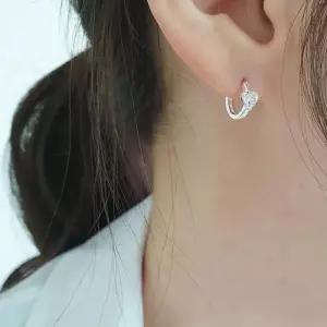 여자 실버 큐빅 하트 원터치 링 귀걸이