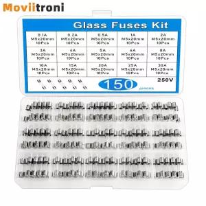 100/150개 고속 유리 퓨즈 분류 키트 15값 M5x20mm 0.1A-30A