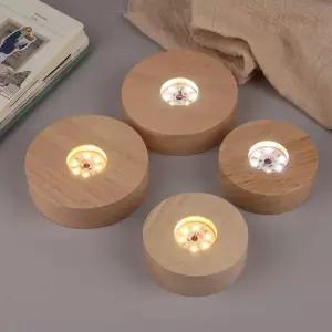 배터리 작동 8/10cm 라운드 나무 LED 라이트 Dispaly 기본 스탠드 홀더 수 밤 램프 크리스탈 유리 수지