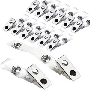 투명 PVC 스트랩이 있는 30Pcs 금속 배지 클립 신분증용 프리미엄 더블 홀 홀더 이름표 작업