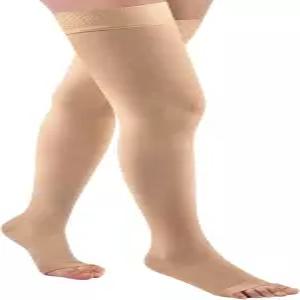 실리콘 도트 밴드가 있는 여성 및 남성용 허벅지 높이 20-32mmHg 압박 스타킹 발가락 없는 양말