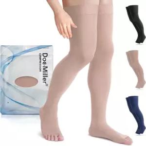 정맥류용 닥터 밀러 허벅지 하이 오픈 토 압박 스타킹 15-20mmHg 여성 및 남성용 임신 지원 양말