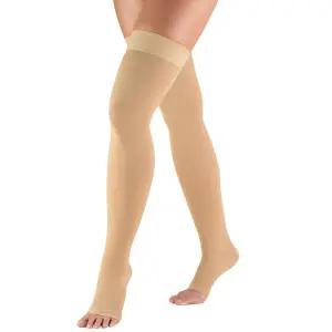 트루폼 남녀용 20-30mmHg 압박 스타킹 허벅지 높이 도트탑 오픈 토 베이지 미디엄