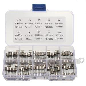 100PCS 5X20MM 유리 퓨즈 박스  10가지 저항 값  각 10개  튜브 0.2A 1A 2A 3A 5A 8A