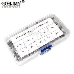 5x20mm 0.2A-20A 퓨즈 모듬 키트  DIY 퀵 블로우 유리관 패스트 세트  0.25A 1A 2A 3A 5A 8A 10A  100 개