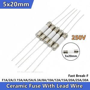 10PCS 5x20 mm 250V F 1A 1.5 2A 3.15A 5A 6.3A 8A 30A 급단 세라믹 퓨즈  지시선 포함