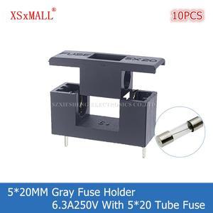 10PCS 5x20MM 퓨즈 홀더 6.3A250V 회색 및 커버 블록 튜브 퓨즈가있는 PCB 패널 장착 퓨즈베이스