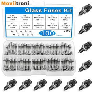 100개 고속 유리 퓨즈 분류 키트 + 패널 장착 홀더 나사 캡 5x20mm