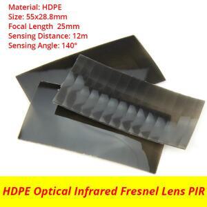 10pcs 55x28.8mm 광학 HDPE 직사각형 검정색 적외선 프레넬 렌즈 PIR 감지 거리 12m 초점 25mm
