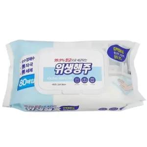 오너클랜 기름때 얼룩 제거용 물티슈 청소포 80매입 위생행주 물티슈형행주 일회용행주 엠보싱행주