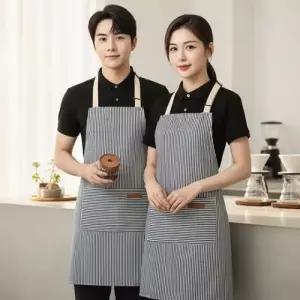 내구성 좋은 면 캔버스 스트라이프 에이프런 바리스타 카페 작업용 앞치마