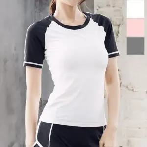 흰색티셔츠 여자상의 반팔티셔츠 요가복상의 요가복 레쉬가드 디...