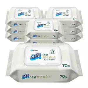 [유한킴벌리]스카트 생분해 천연펄프 에코 종이 물티슈 캡형 70매 9팩